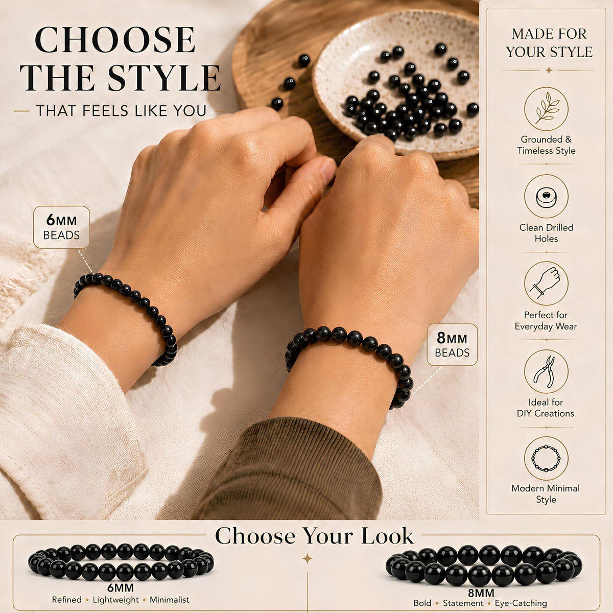 Black Obsidian Round Beads, 100 pcs