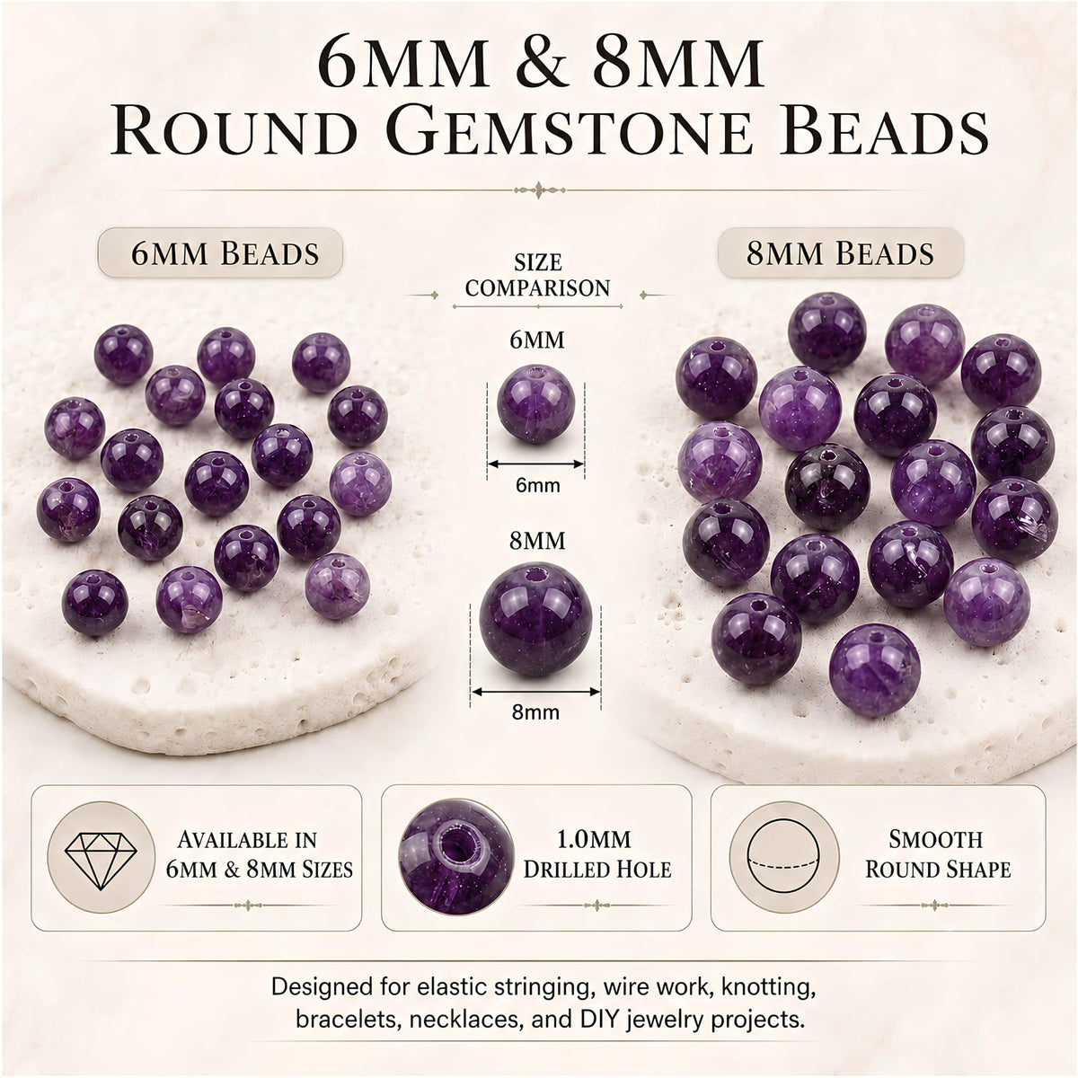 Amethyst Round Beads, 100 pcs