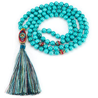 Cherry Tree Collection | Mala Necklace | 108 Hand-Knotted 8mm Round Beads (Tibetan Turquoise Howlite)