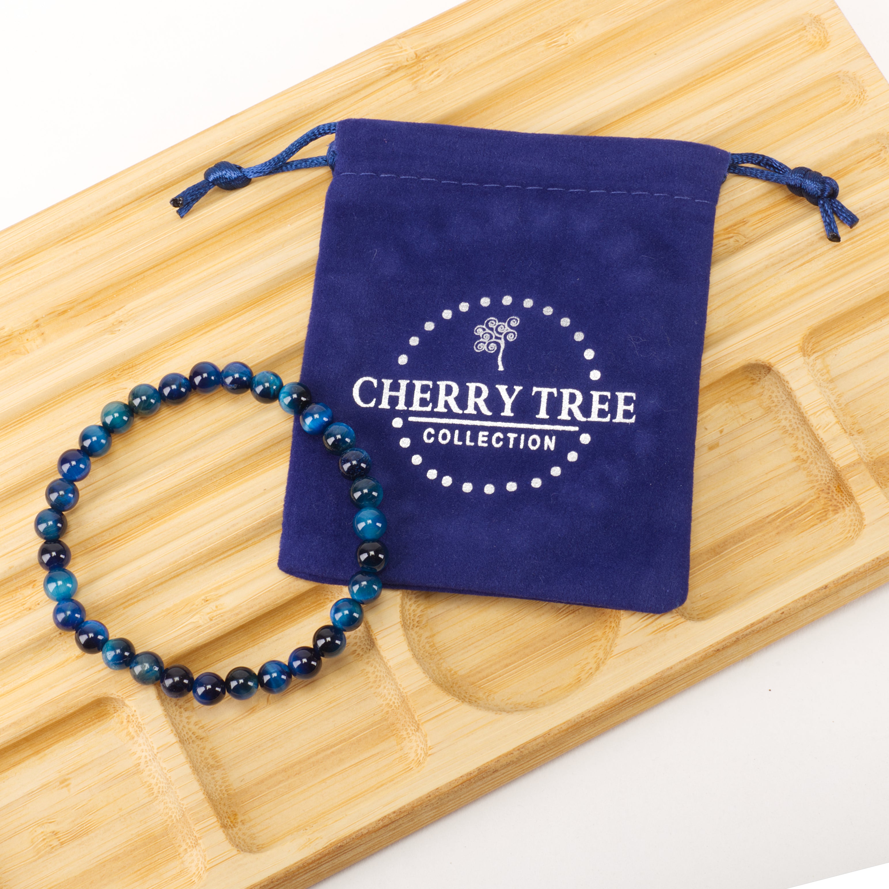 Cherry Tree Collection | Stretch Bracelet | 6mm Beads (Jade Blue Tiger