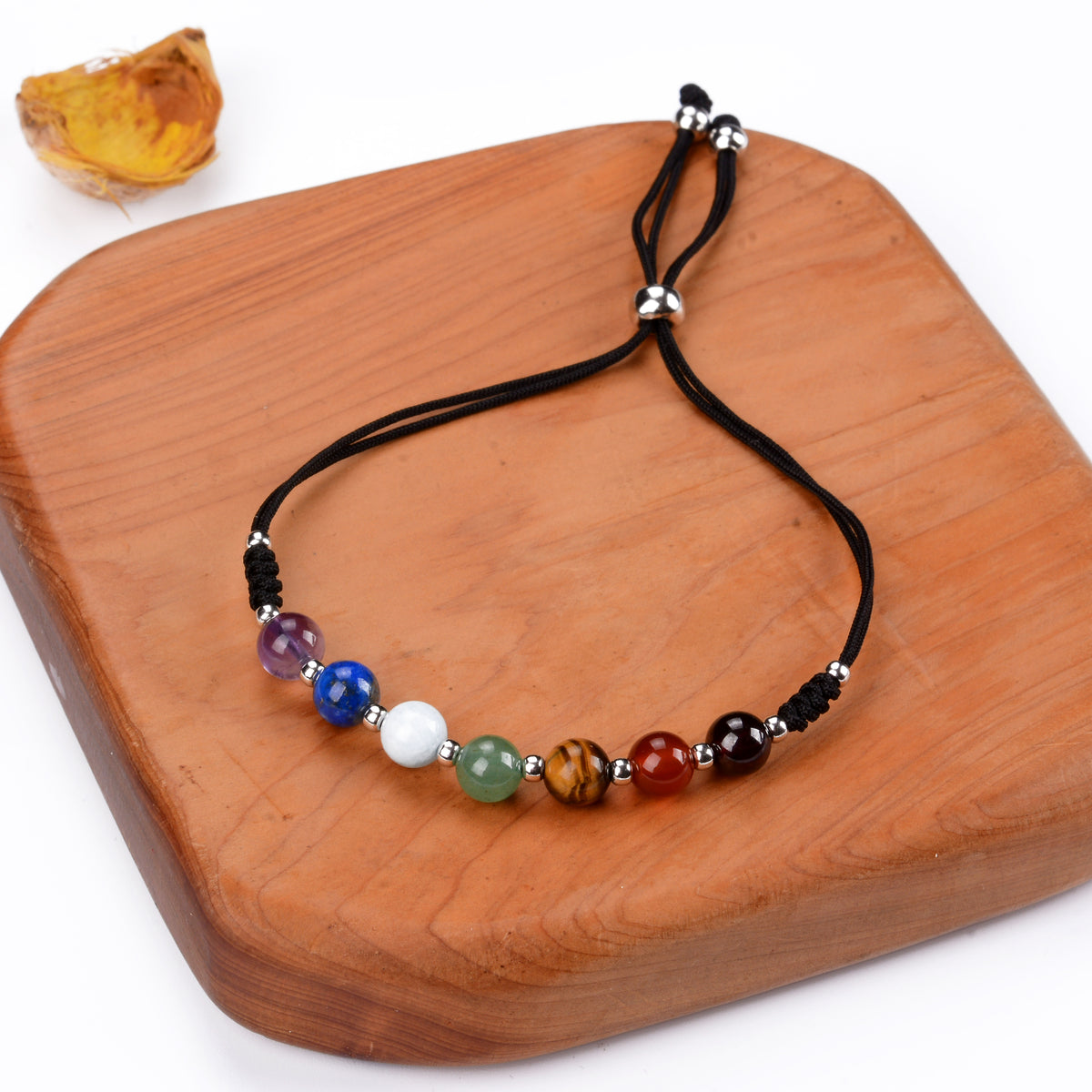 Chakra Bracelet | Adjustable Size Nylon Cord | 6mm Beads with sterling silver Spacers (Gold)