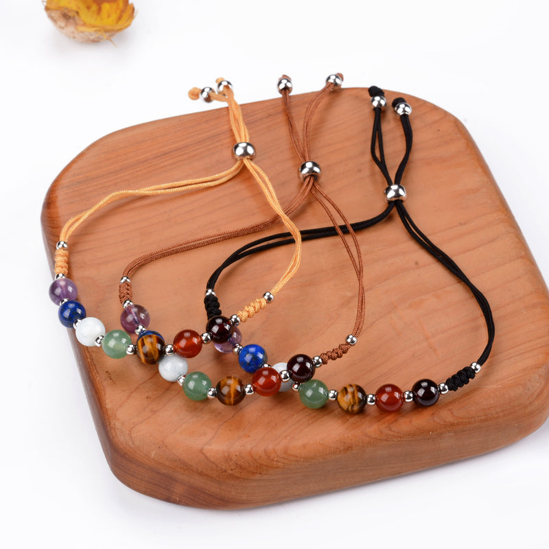 Chakra Bracelet | Adjustable Size Nylon Cord | 6mm Beads with sterling silver Spacers (Gold)