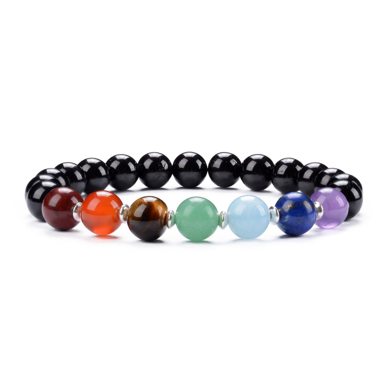 Chakra Stretch Bracelet | 8mm beads with Sterling Silver Spacers (Black Tourmaline)