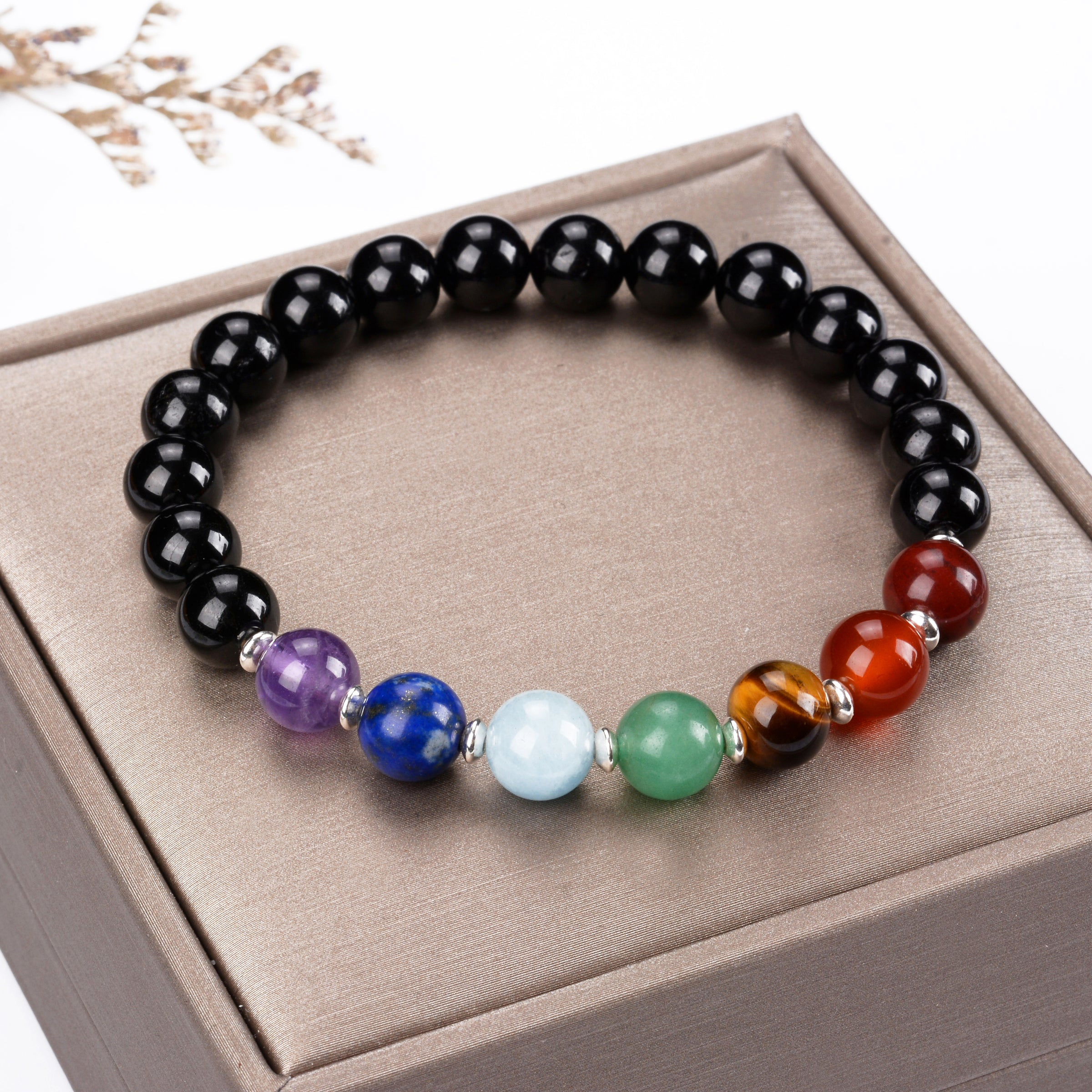 Chakra Bracelet, 7 Chakra Healing Bracelet, Black Onyx Beads