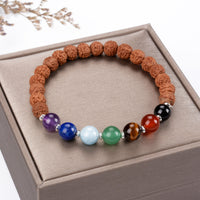 Chakra Stretch Bracelet | 8mm beads with Sterling Silver Spacers (Rudraksha)