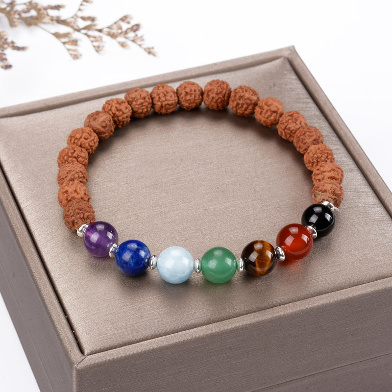 Chakra Stretch Bracelet | 8mm beads with Sterling Silver Spacers (Rudraksha)