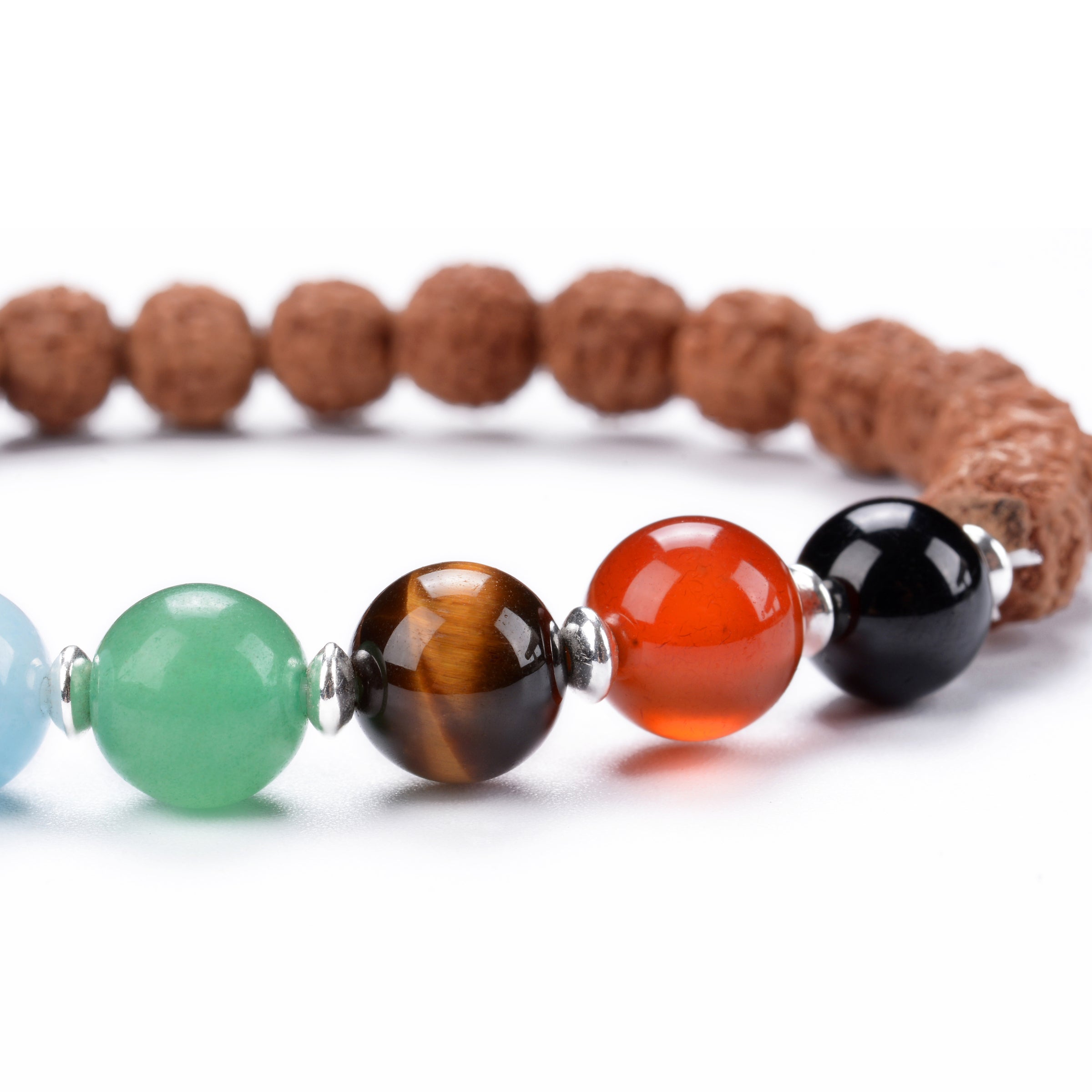 7 Chakras 8mm Bead Gemstone Bracelet with Flower Spacers