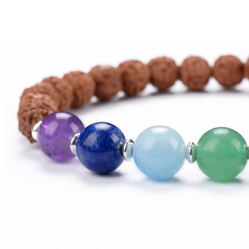 Chakra Stretch Bracelet | 8mm beads with Sterling Silver Spacers (Rudraksha)