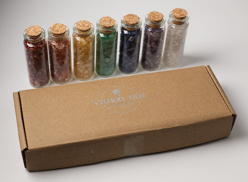Cherry Tree Collection | Mini Crystal Chips Bottles - Set of 7 Chakra Stones