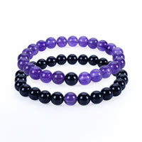 Couples Distance Stretch Bracelets | 8mm Beads (Black Agate and Amethyst)