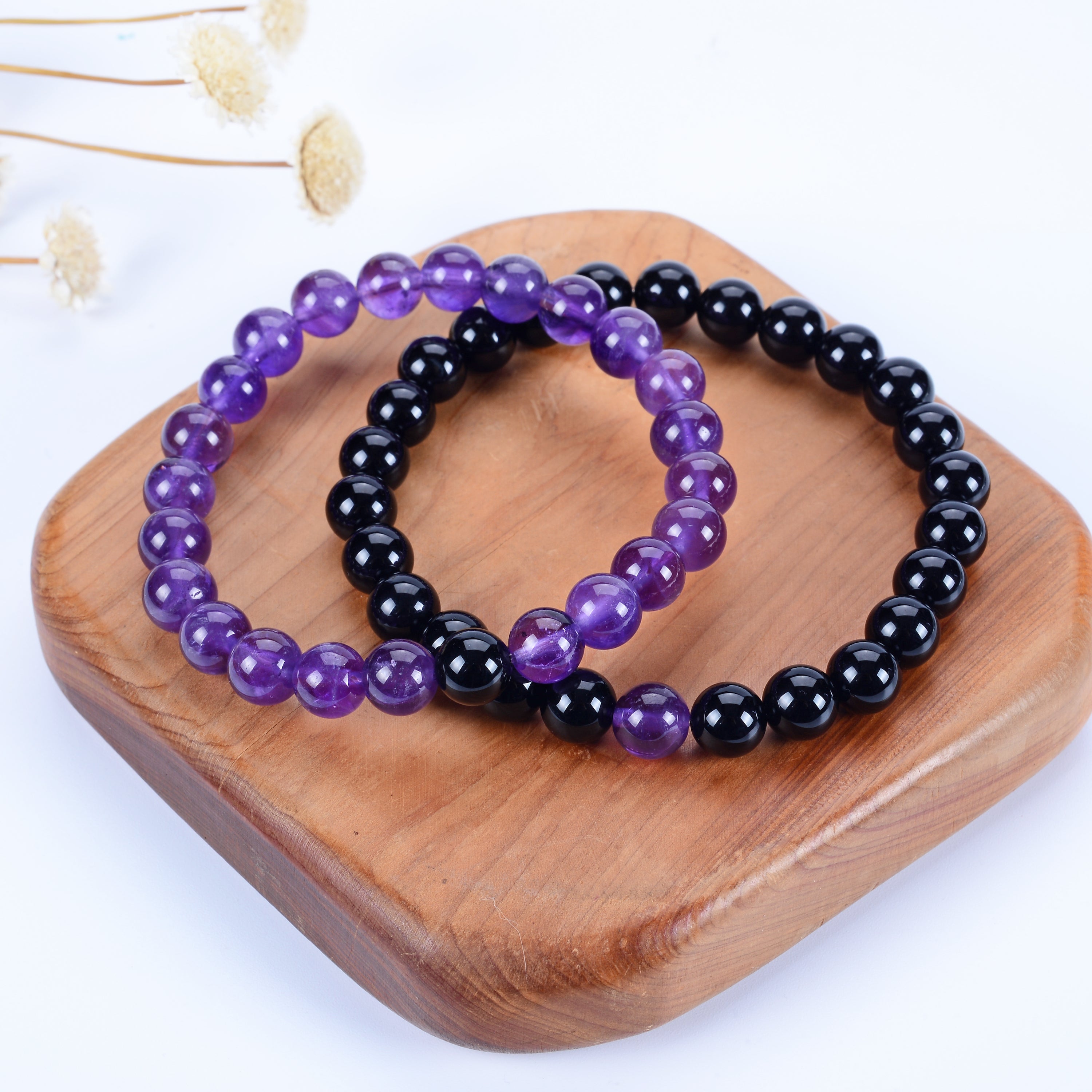 Amazon.com: Purple Amethyst Crystal Bracelet Jewelry for Women Handmade  with 8mm Amethyst and Black Gold Sheen Black Obsidian Beads Anti Anxiety  Stress Relief Calming Beaded Bracelet Item Gifts for Women 6.5