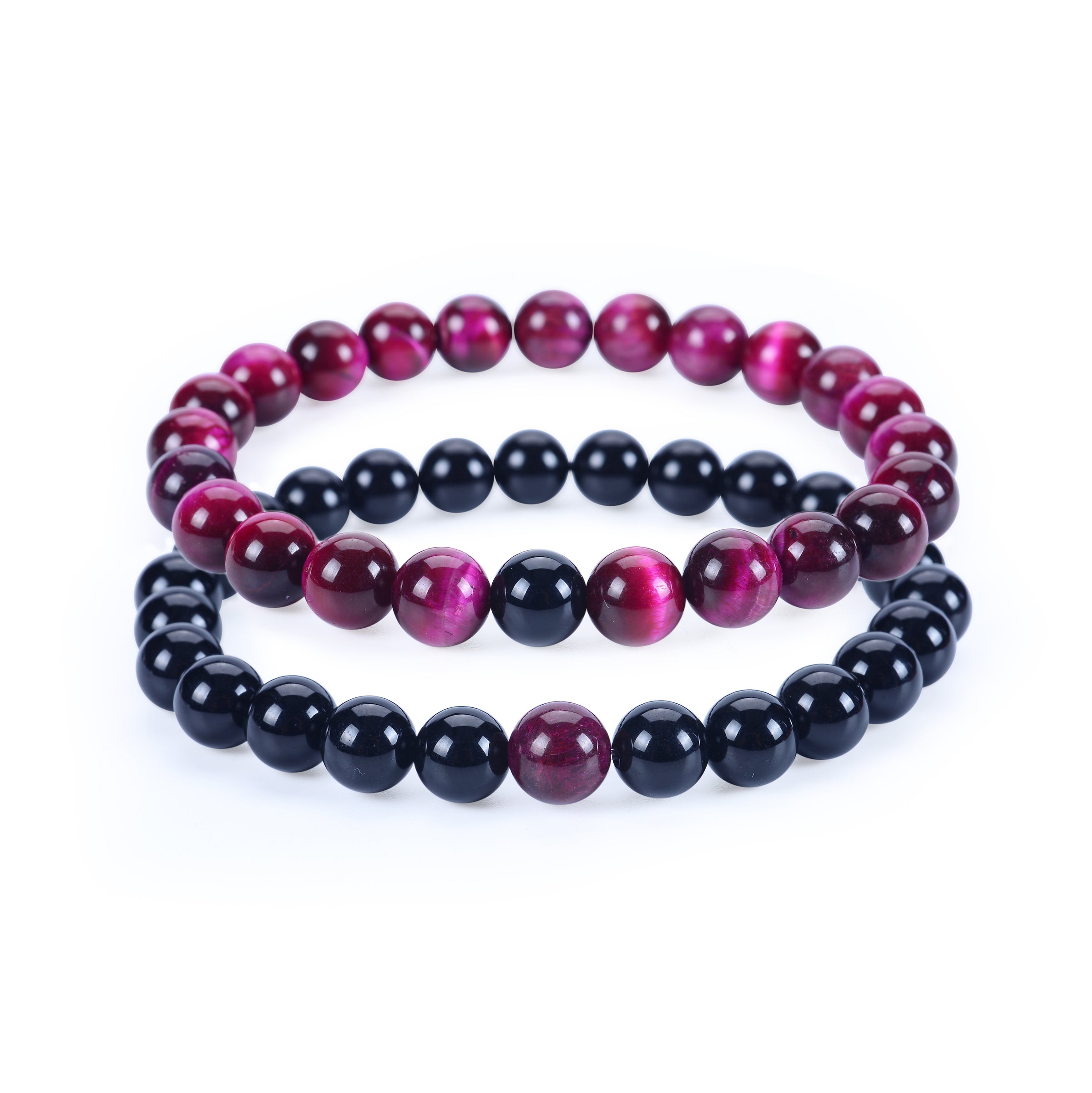 Couples Distance Stretch Bracelets | 8mm Beads (Black Agate and Pink Tiger's Eye)