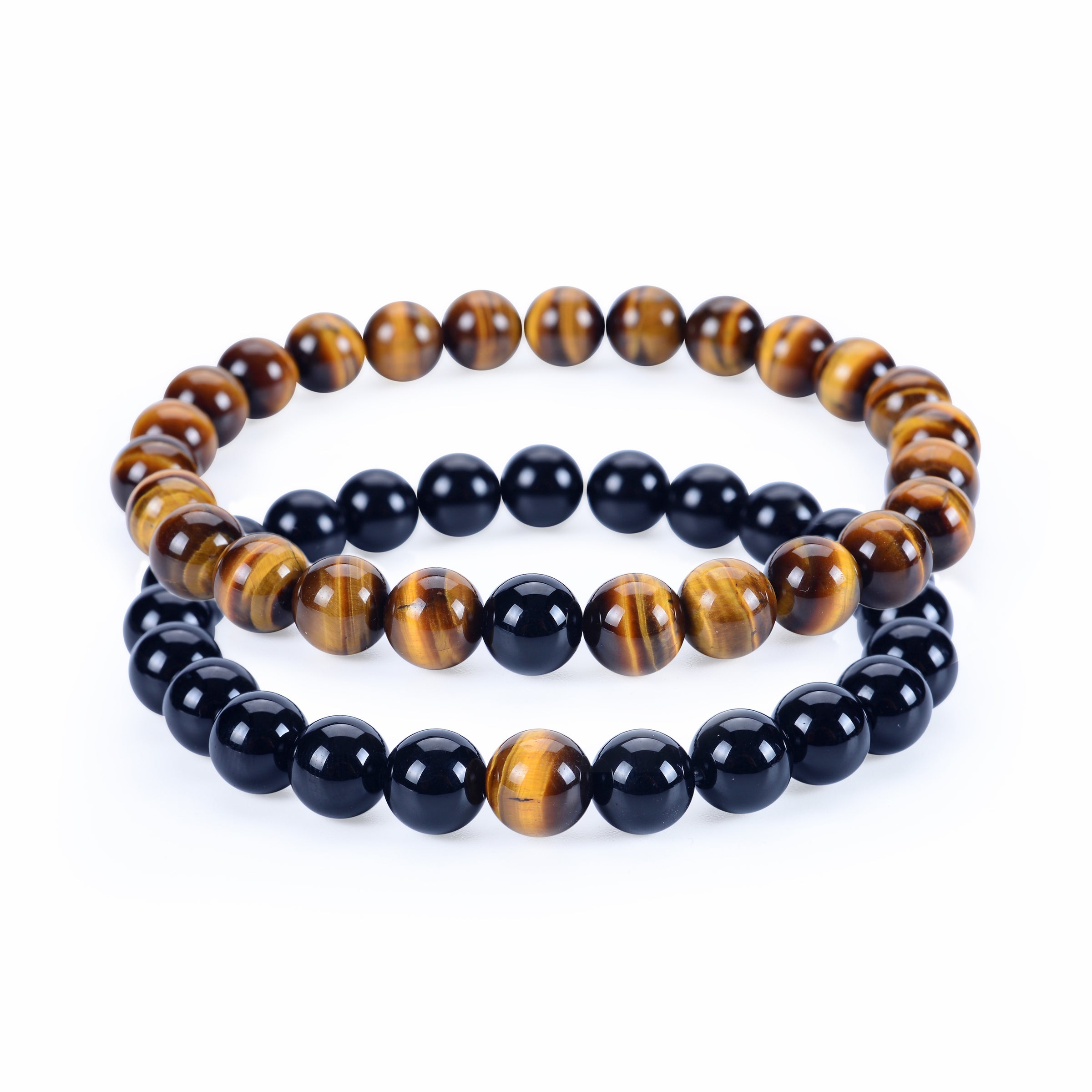 Couples Distance Stretch Bracelets | 8mm Beads (Tiger's Eye and Black Agate)
