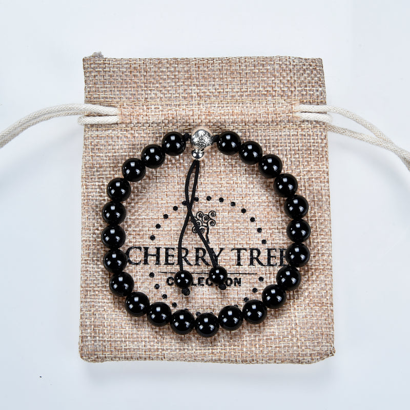 Mala Bracelet | 8mm Beads, Guru Bead, Durable Nylon Cord | Adjustable Length (Black Tourmaline )