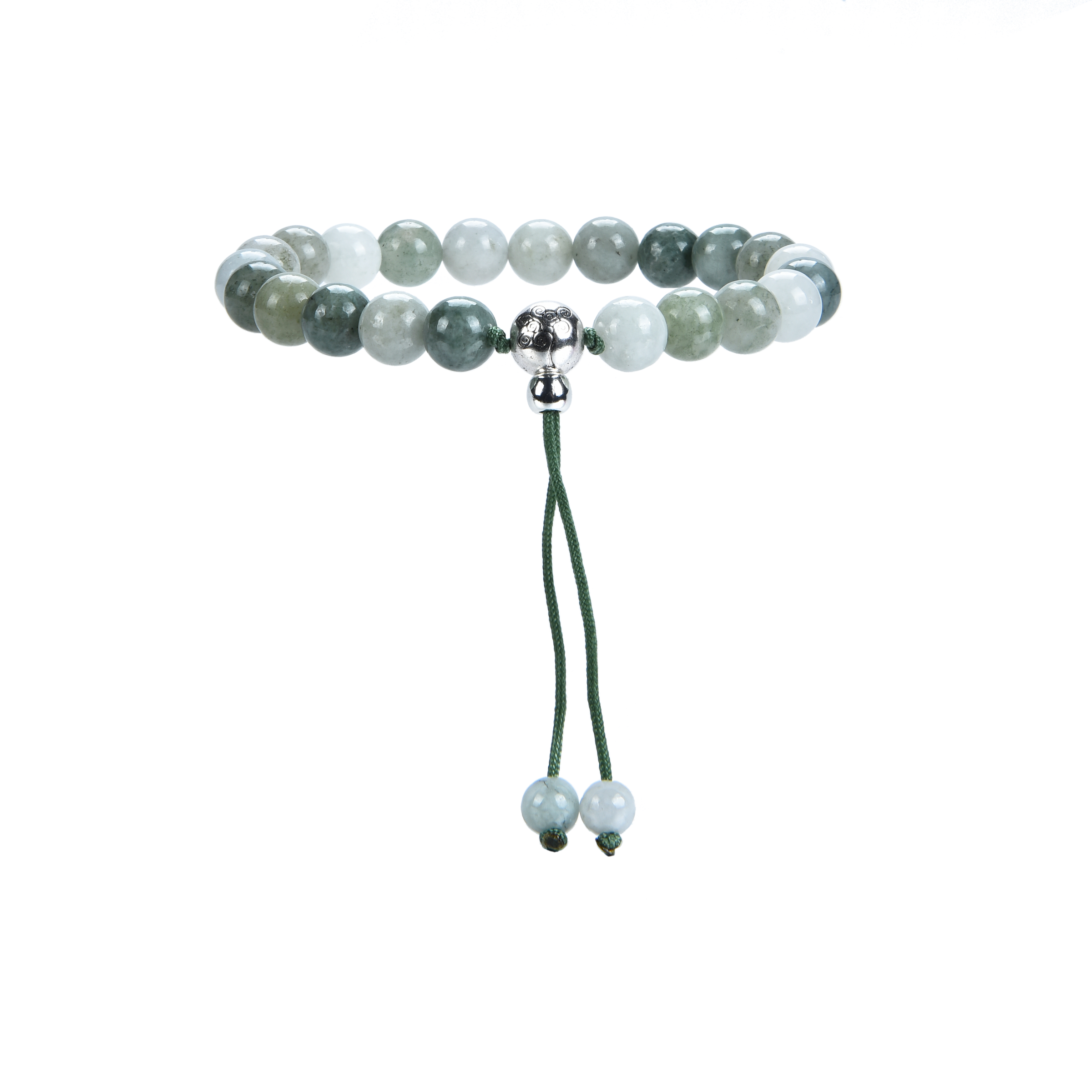 Mala Bracelet | 8mm Beads, Guru Bead, Durable Nylon Cord | Adjustable Length (Burma Jade )