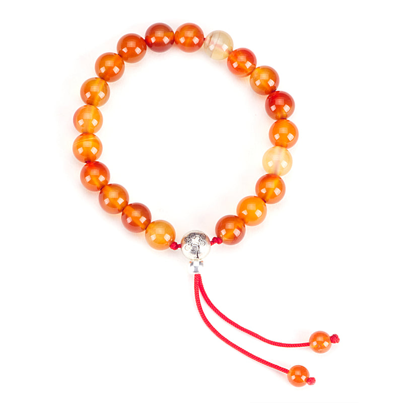 Mala Bracelet | 8mm Beads, Guru Bead, Durable Nylon Cord | Adjustable Length (Carnelian )