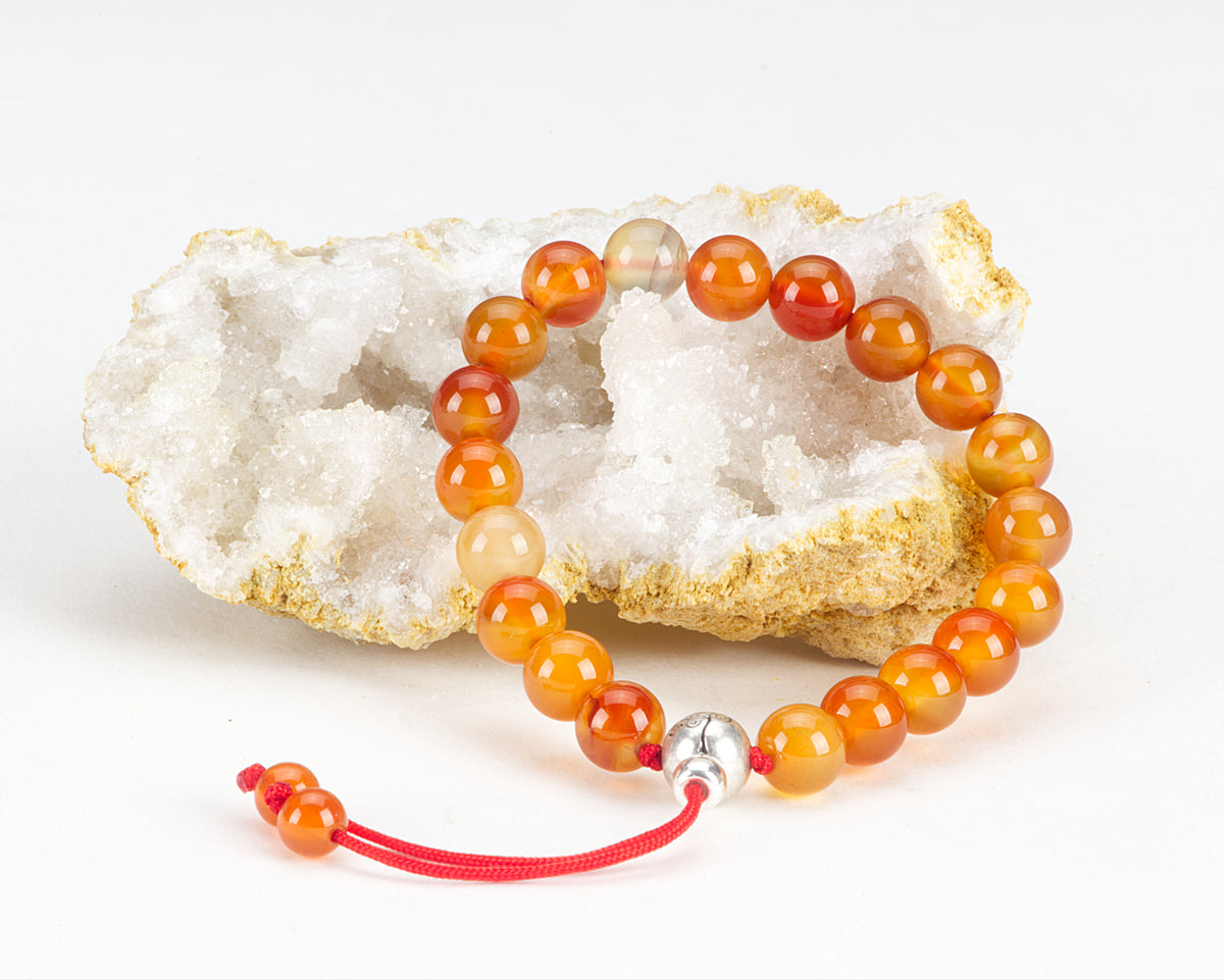 Cherry Tree Collection | Mala Bracelet | 8mm Beads, Guru Bead, Durable Nylon Cord | Adjustable Length (Carnelian )