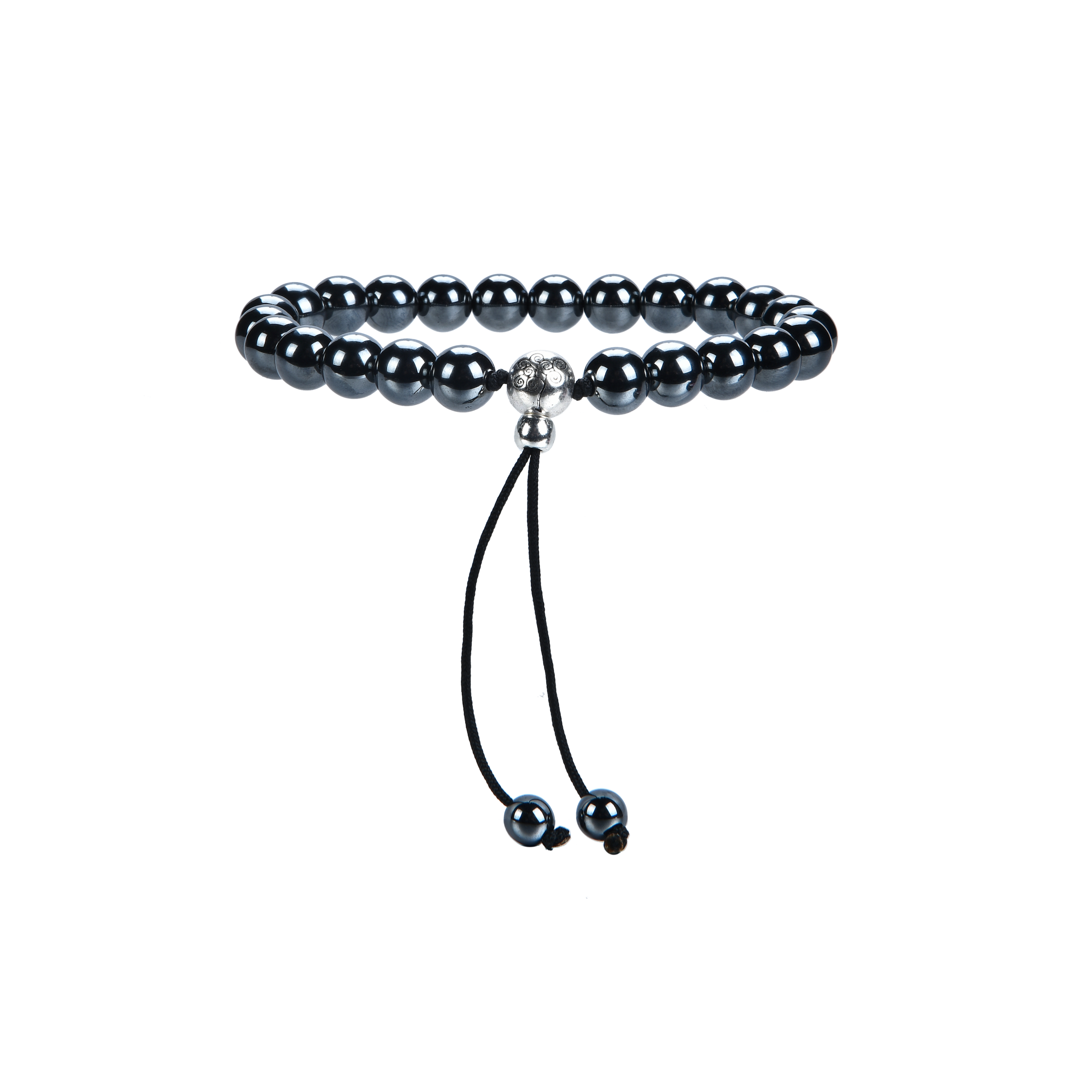 Mala Bracelet | 8mm Beads, Guru Bead, Durable Nylon Cord | Adjustable Length (Hematite )