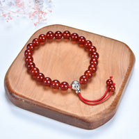 Mala Bracelet | 8mm Beads, Guru Bead, Durable Nylon Cord | Adjustable Length (Deep Orange - Red Agate )