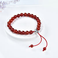 Mala Bracelet | 8mm Beads, Guru Bead, Durable Nylon Cord | Adjustable Length (Deep Orange - Red Agate )