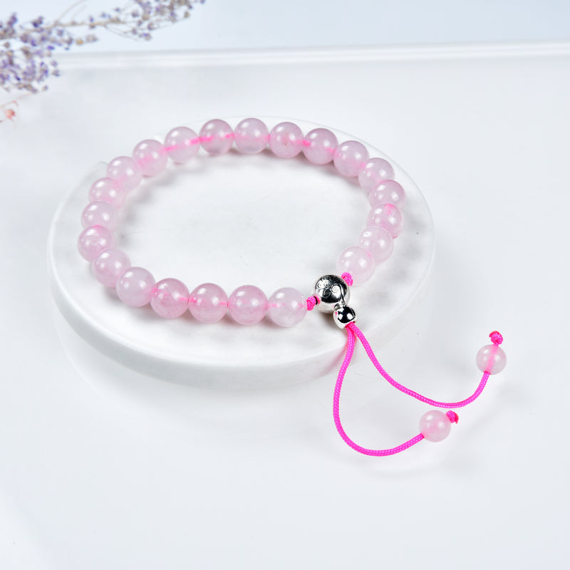 Mala Bracelet | 8mm Beads, Guru Bead, Durable Nylon Cord | Adjustable Length (Rose Quartz )