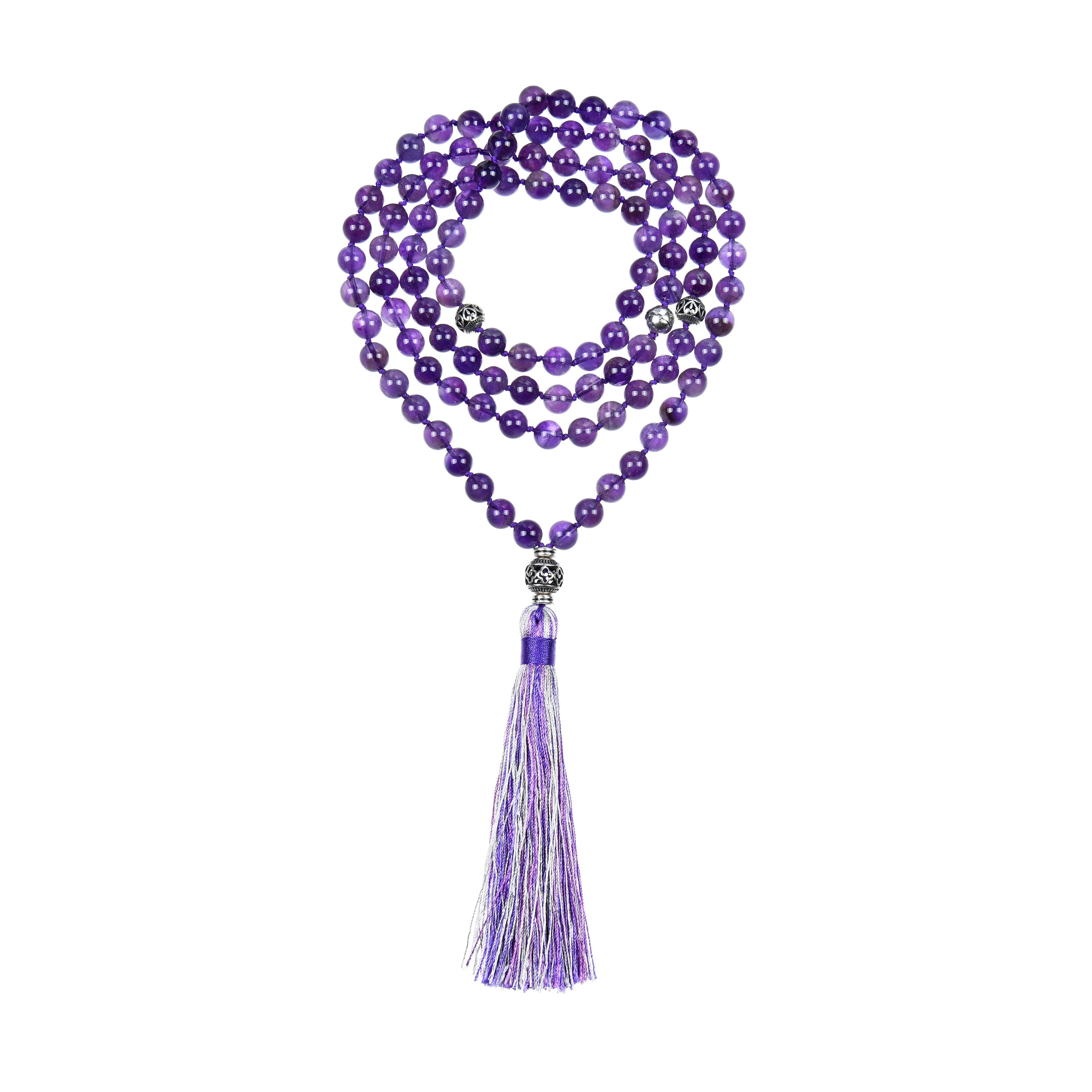 Cherry Tree Collection | Mala Necklace | 108 Hand-Knotted 8mm Round Beads (Amethyst)