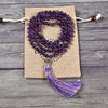 Mala Necklace | 108 Hand-Knotted 8mm Round Beads (Amethyst)