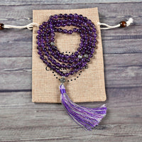 Cherry Tree Collection | Mala Necklace | 108 Hand-Knotted 8mm Round Beads (Amethyst)
