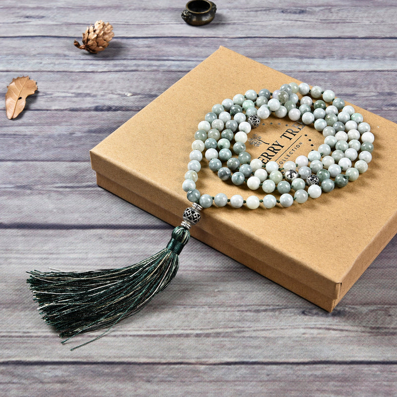 Mala Necklace | 108 Hand-Knotted 8mm Round Beads (Burma Jade)