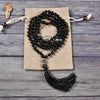 Mala Necklace | 108 Hand-Knotted 8mm Round Beads (Black Agate)