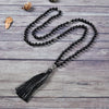 Mala Necklace | 108 Hand-Knotted 8mm Round Beads (Black Agate)