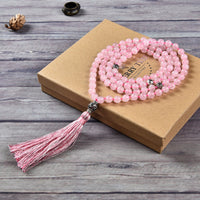 Mala Necklace | 108 Hand-Knotted 8mm Round Beads (Rose Quartz)