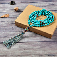 Cherry Tree Collection | Mala Necklace | 108 Hand-Knotted 8mm Round Beads (Tibetan Turquoise Howlite)