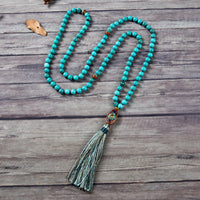 Mala Necklace | 108 Hand-Knotted 8mm Round Beads (Tibetan Turquoise Howlite)