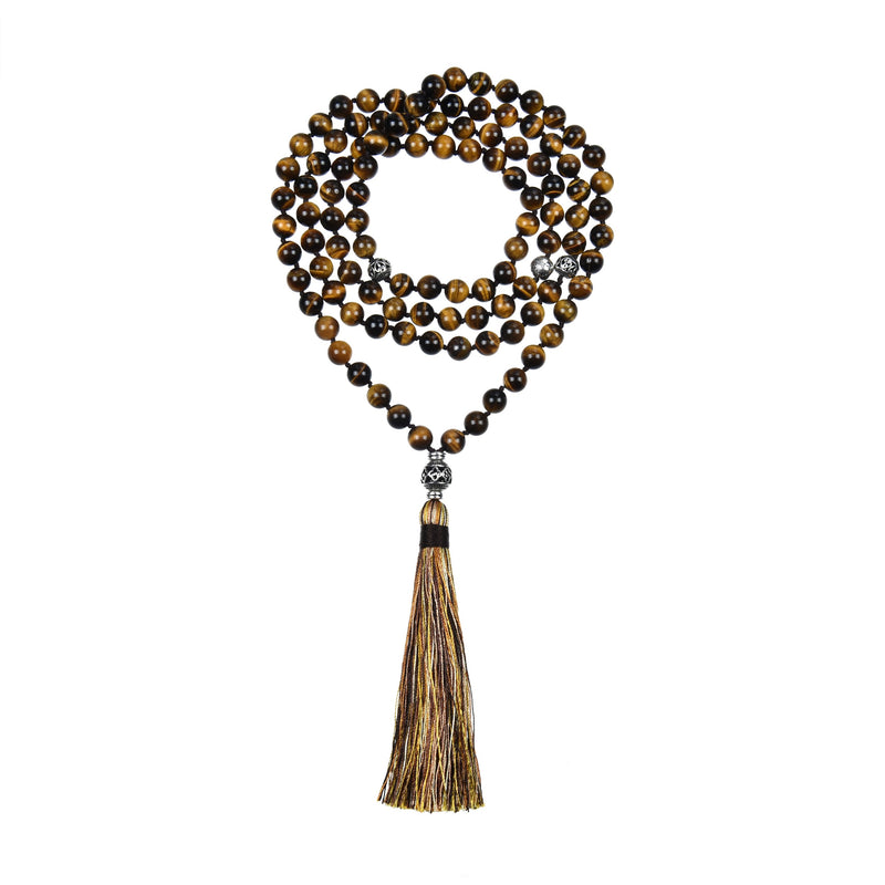 Mala Necklace | 108 Hand-Knotted 8mm Round Beads (Tiger's Eye)