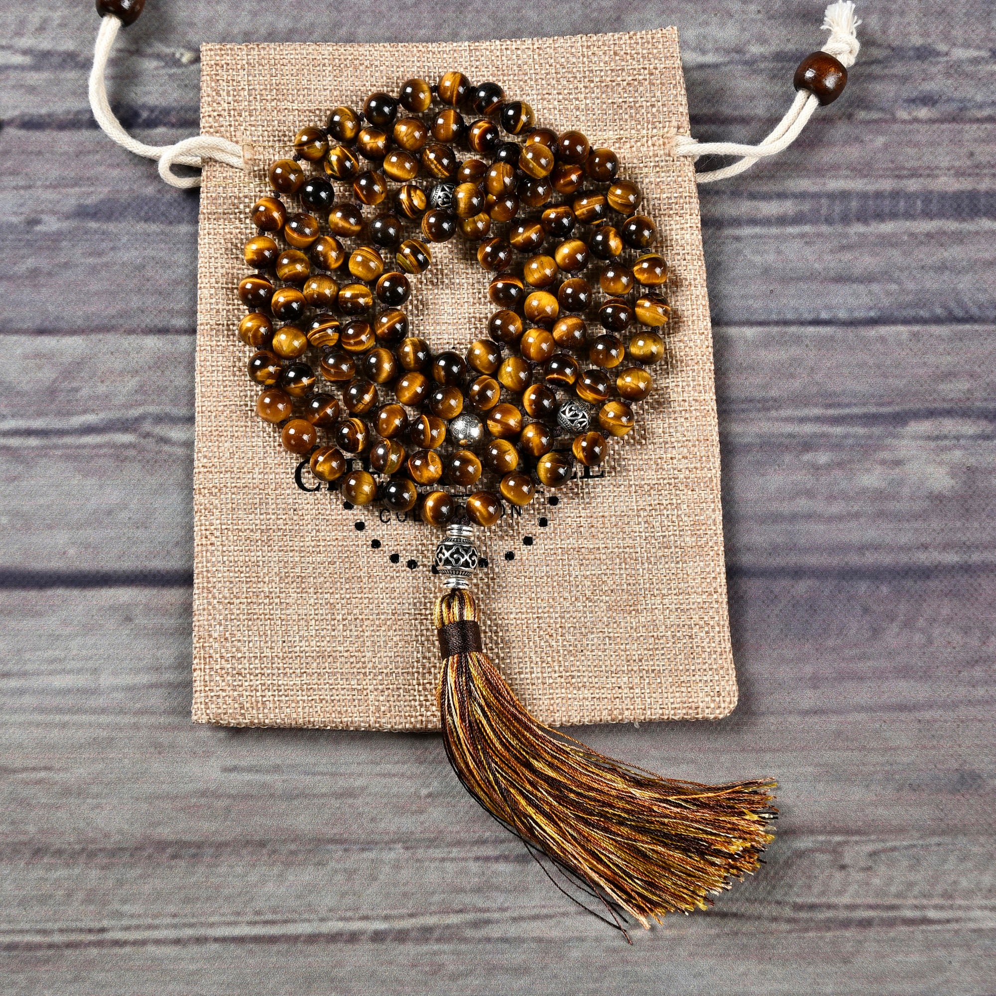 Mala Necklace | 108 Hand-Knotted 8mm Round Beads (Tiger's Eye)