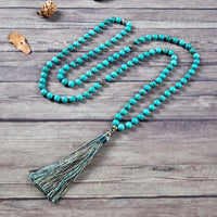 Mala Necklace | 108 Hand-Knotted 8mm Round Beads (Turquoise Howlite)