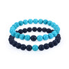 Cherry Tree Collection | Couples Distance Stretch Bracelets | 8mm Beads (Matte Black Agate and Turquoise Howlite)