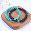 Cherry Tree Collection | Couples Distance Stretch Bracelets | 8mm Beads (Matte Black Agate and Turquoise Howlite)