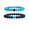 Cherry Tree Collection | Couples Distance Stretch Bracelets | 8mm Beads (Matte Black Agate and Turquoise Howlite)