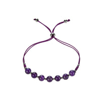 Gemstone Bracelet | Adjustable Size Nylon Cord | 6mm Beads with sterling silver Spacers (Amethyst)