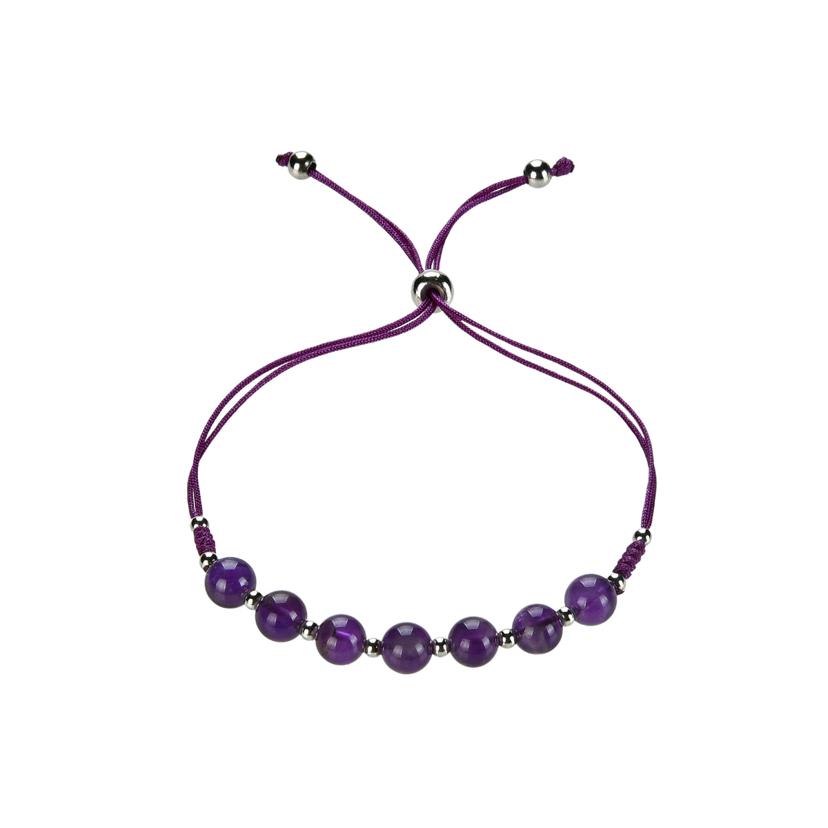 Cherry Tree Collection | Gemstone Bracelet | Adjustable Size Nylon Cord | 6mm Beads with sterling silver Spacers (Amethyst)