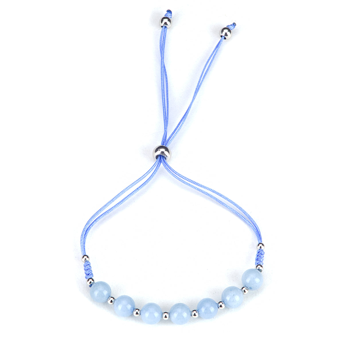 Gemstone Bracelet | Adjustable Size Nylon Cord | 6mm Beads with sterling silver Spacers (Aquamarine)