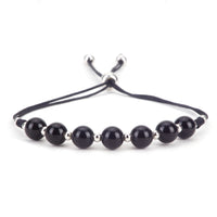 Gemstone Bracelet | Adjustable Size Nylon Cord | 6mm Beads with sterling silver Spacers (Black Tourmaline)