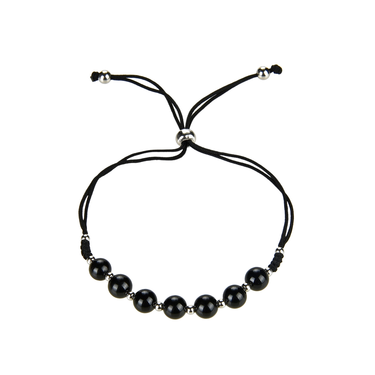 Cherry Tree Collection | Gemstone Bracelet | Adjustable Size Nylon Cord | 6mm Beads with sterling silver Spacers (Black Tourmaline)