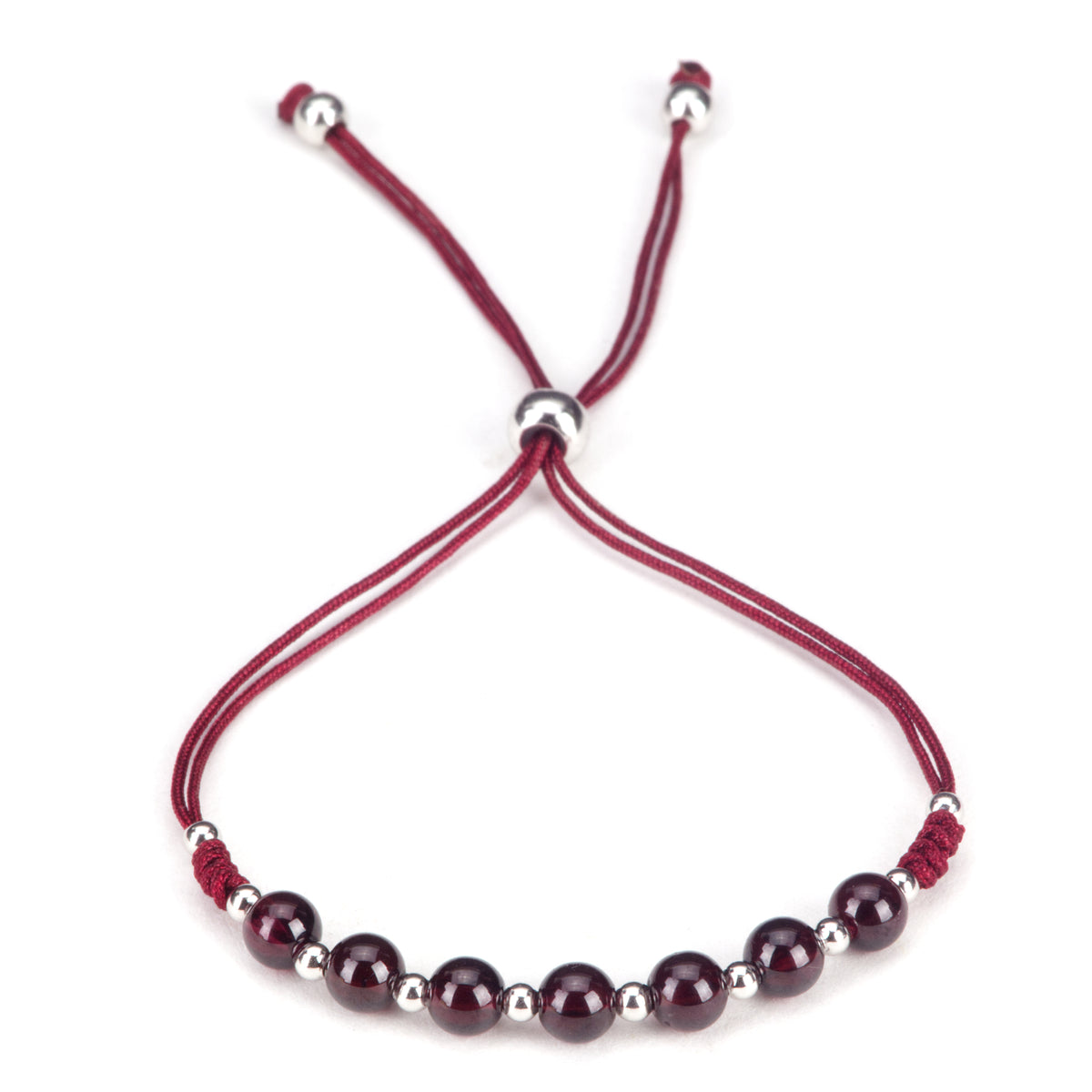 Gemstone Bracelet | Adjustable Size Nylon Cord | 5mm Beads with sterling silver Spacers (Garnet)