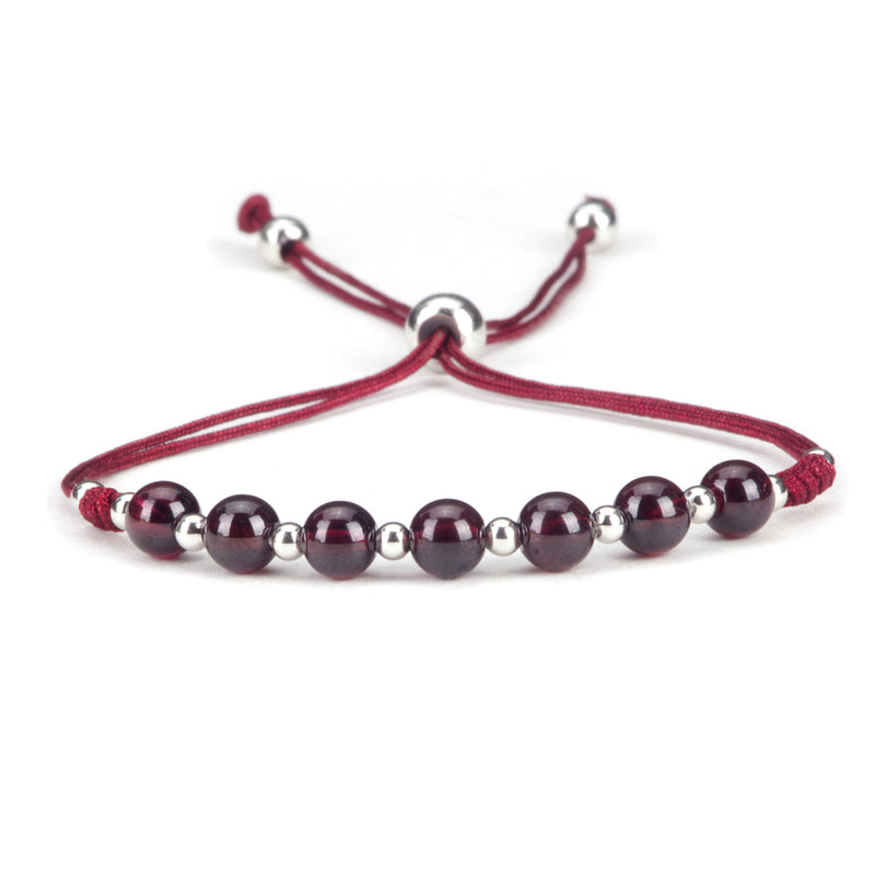 Cherry Tree Collection | Gemstone Bracelet | Adjustable Size Nylon Cord | 5mm Beads with sterling silver Spacers (Garnet)