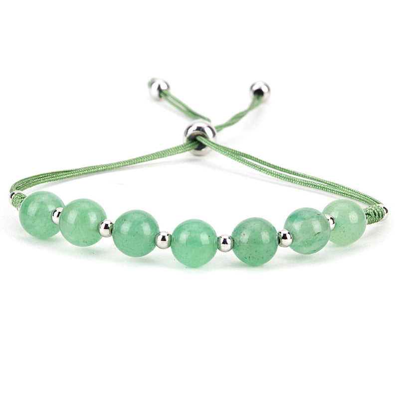 Gemstone Bracelet | Adjustable Size Nylon Cord | 6mm Beads with sterling silver Spacers (Green Aventurine)