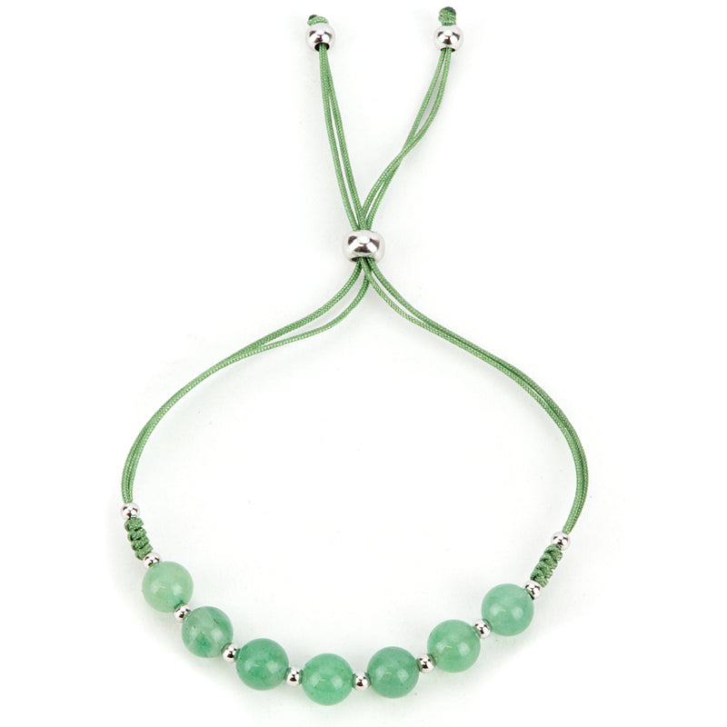 Cherry Tree Collection | Gemstone Bracelet | Adjustable Size Nylon Cord | 6mm Beads with sterling silver Spacers (Green Aventurine)