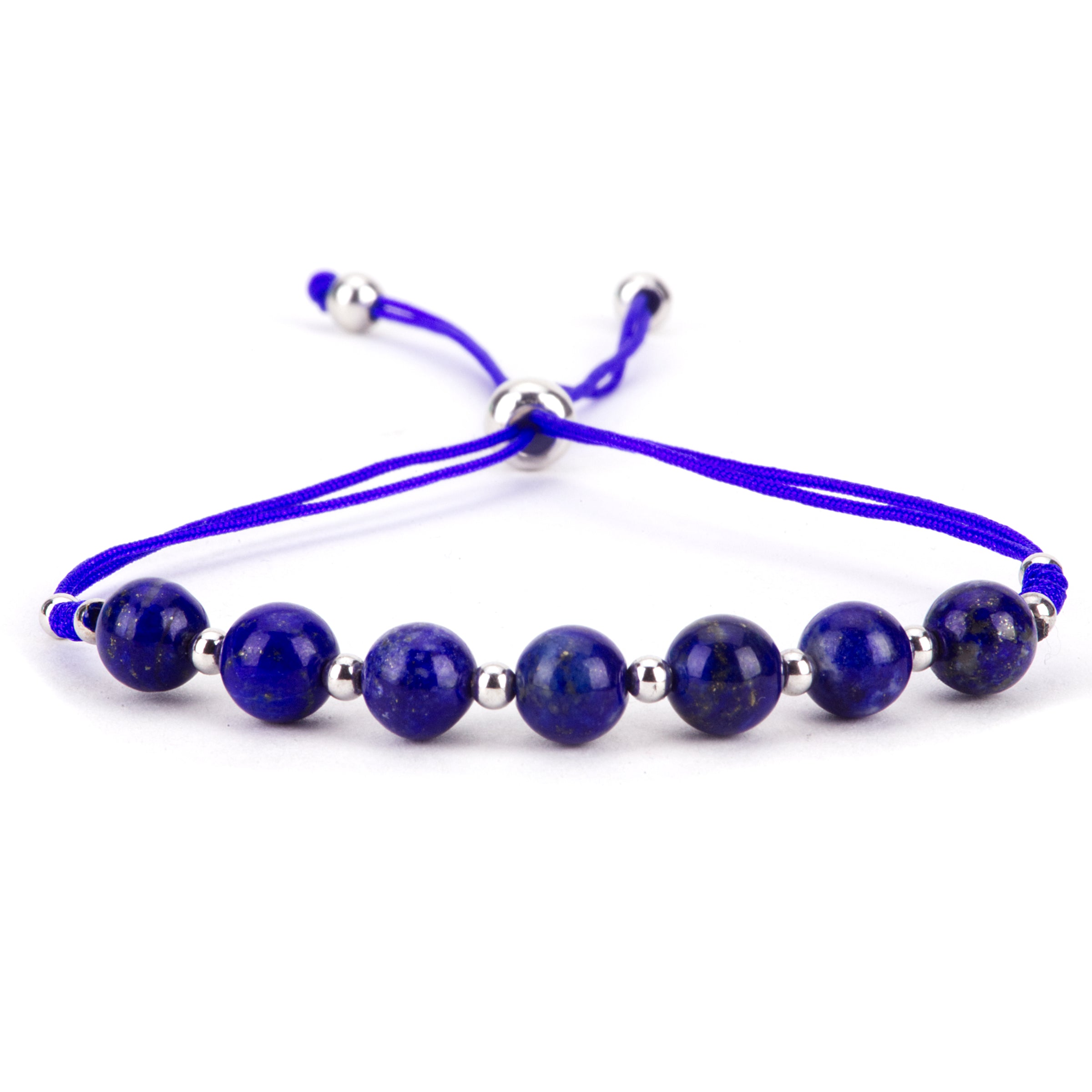 Gemstone Bracelet | Adjustable Size Nylon Cord | 6mm Beads with sterling silver Spacers (Lapis)